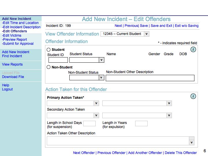 KAN-DIS Edit Offenders data entry screen mockup